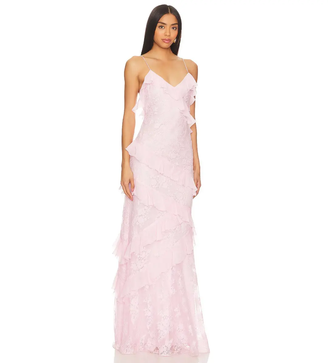 LoveShackFancy Rialto Floral Chiffon Maxi Dress Rose Latte Size AU 8 for rent on The Volte - main image