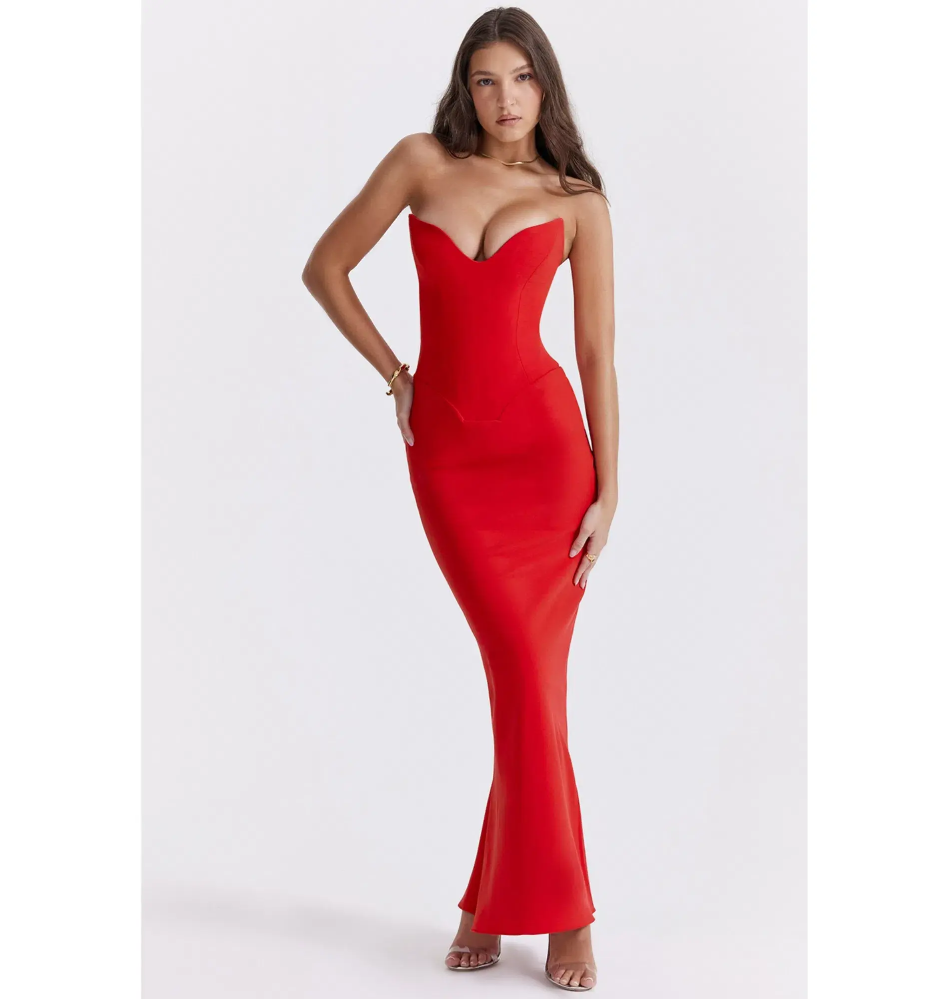 House of CB Tamara Strapless Maxi Dress Cherry Red Size M / AU 10 - Image 1