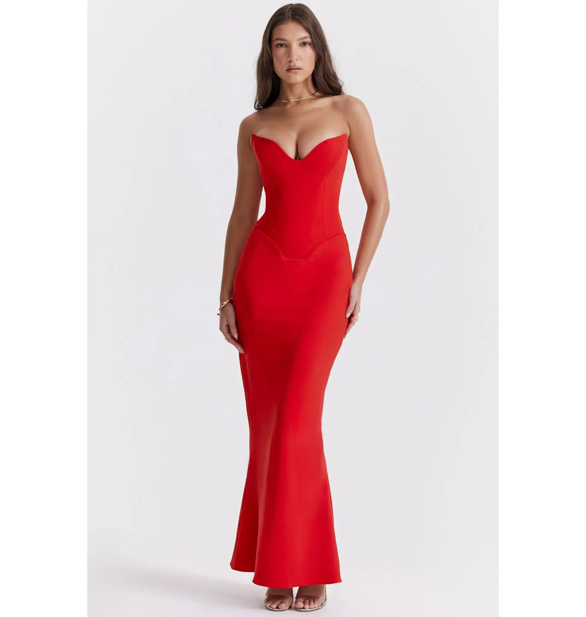 House of CB Tamara Strapless Maxi Dress Cherry Red Size M / AU 10 - Image 4