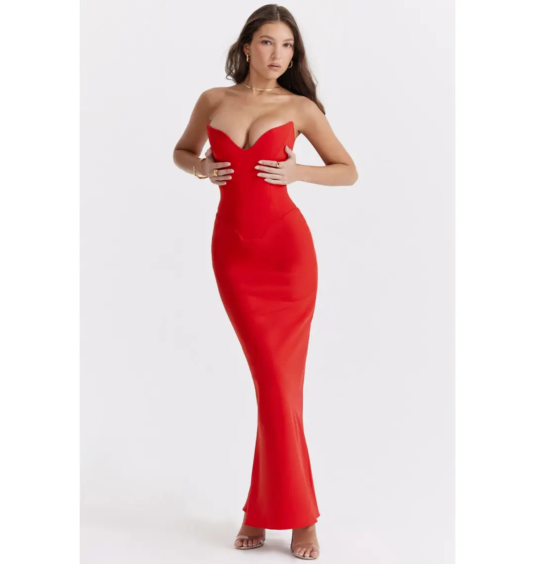 House of CB Tamara Strapless Maxi Dress Cherry Red Size M / AU 10 for rent on The Volte - main image