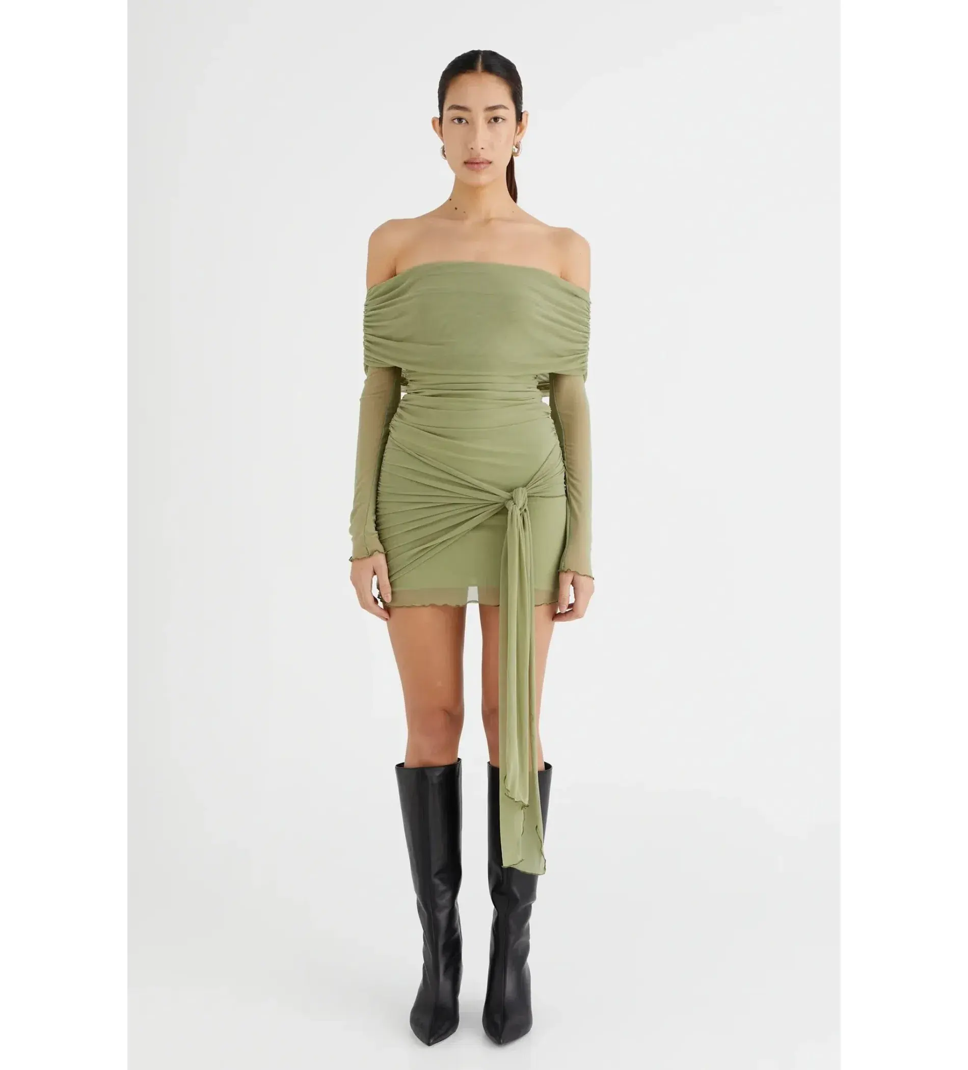 Benni  Yasmine off the shoulder mini dress in green  size AU 8 - Image 1