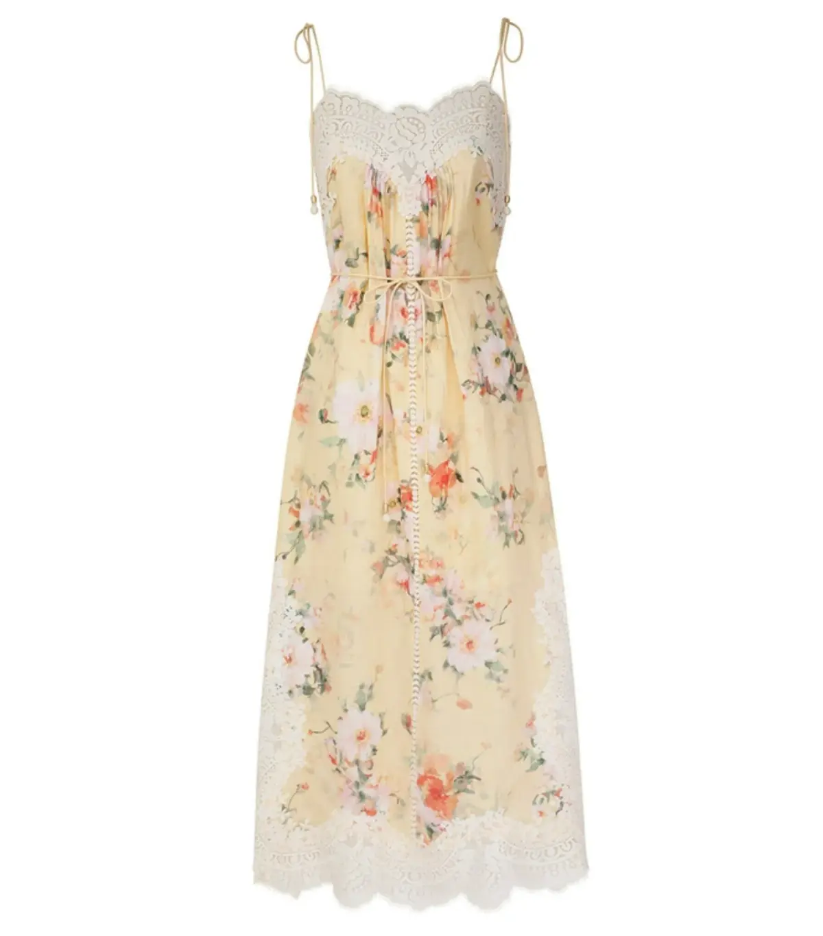 Zimmermann Everley Lace Trim Slip Dress in Yellow Watercolour Floral Size 3 / AU 14 - Image 3