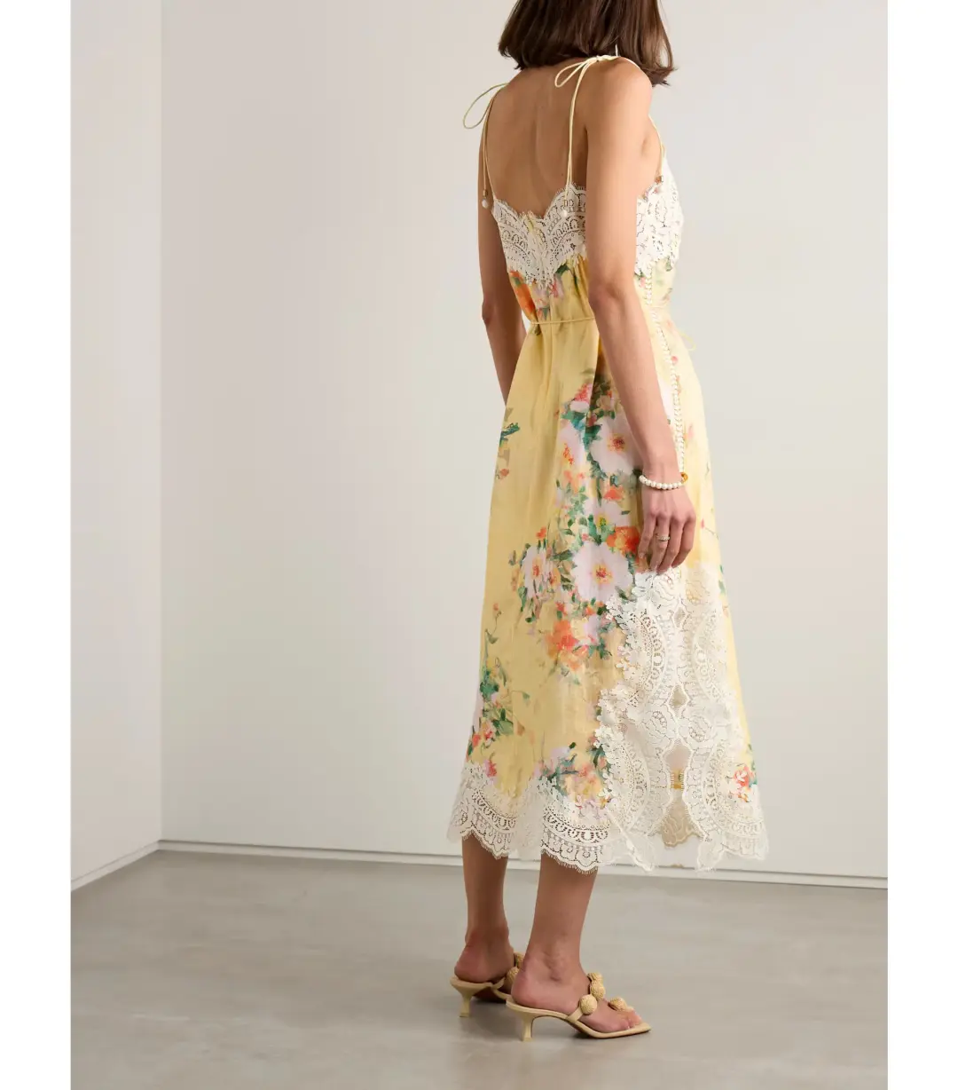 Zimmermann Everley Lace Trim Slip Dress in Yellow Watercolour Floral Size 3 / AU 14 for rent on The Volte - main image