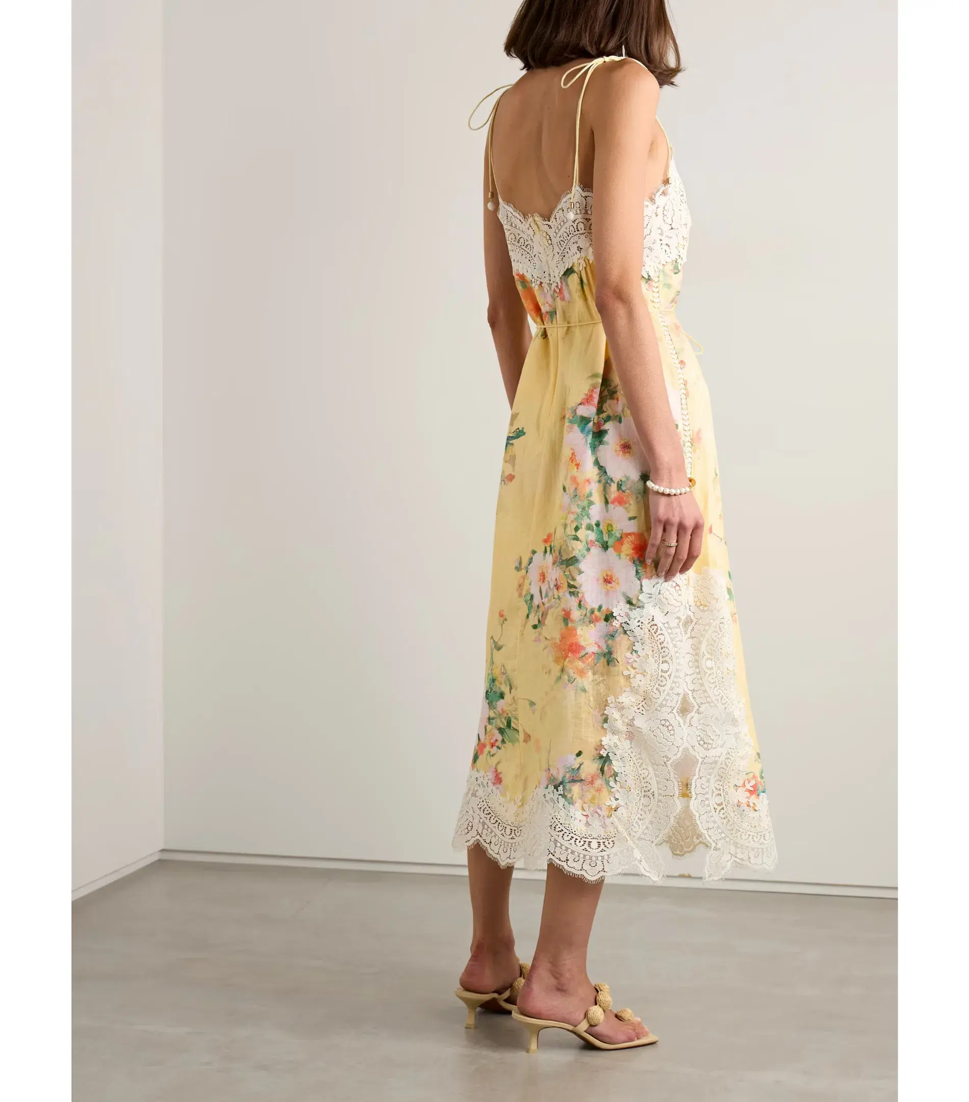Zimmermann Everley Lace Trim Slip Dress in Yellow Watercolour Floral Size 3 / AU 14 - Image 2