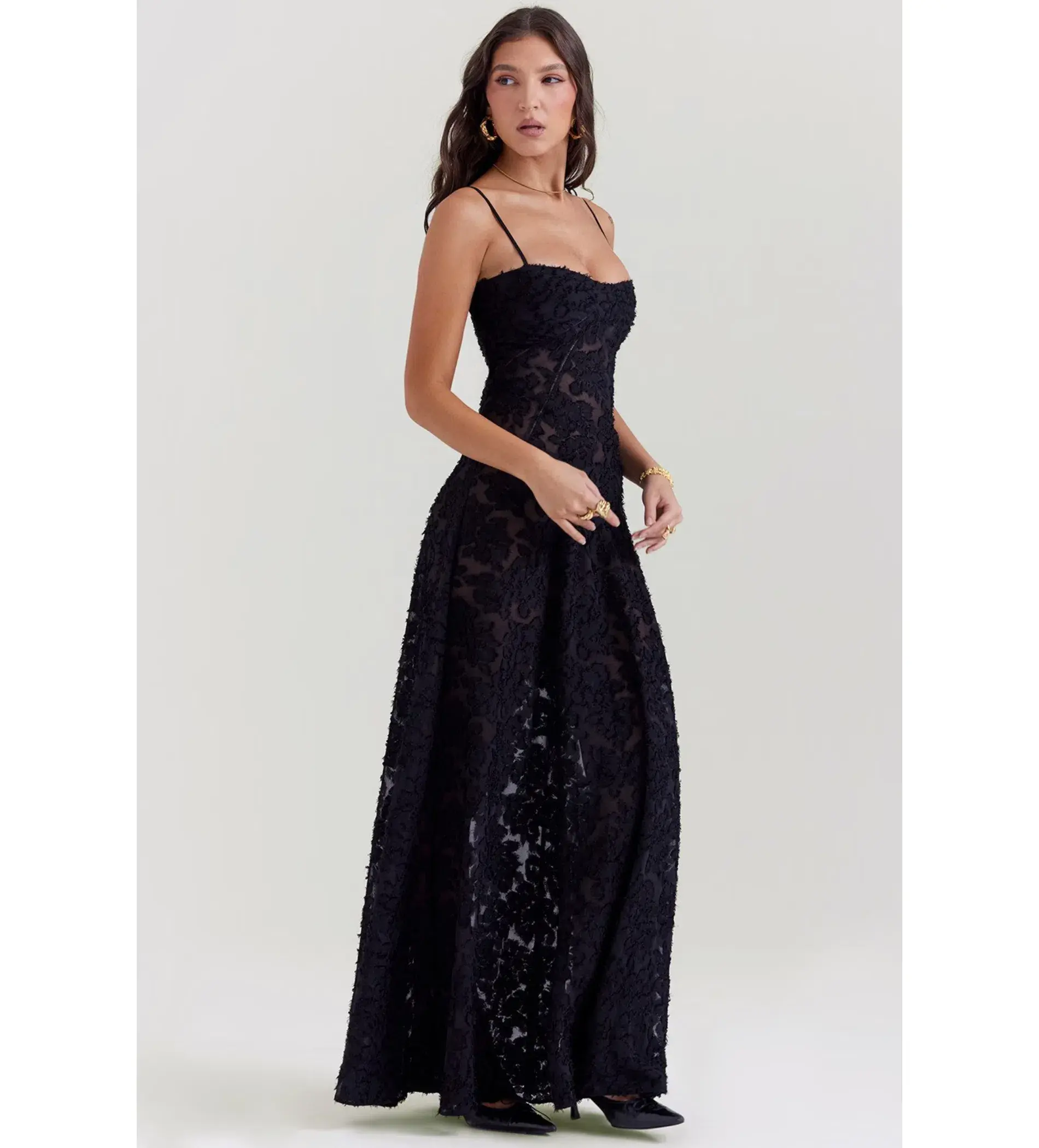 House of CB Seren Floral Lace Back Maxi Dress Black Size S/AU 8 - Image 2
