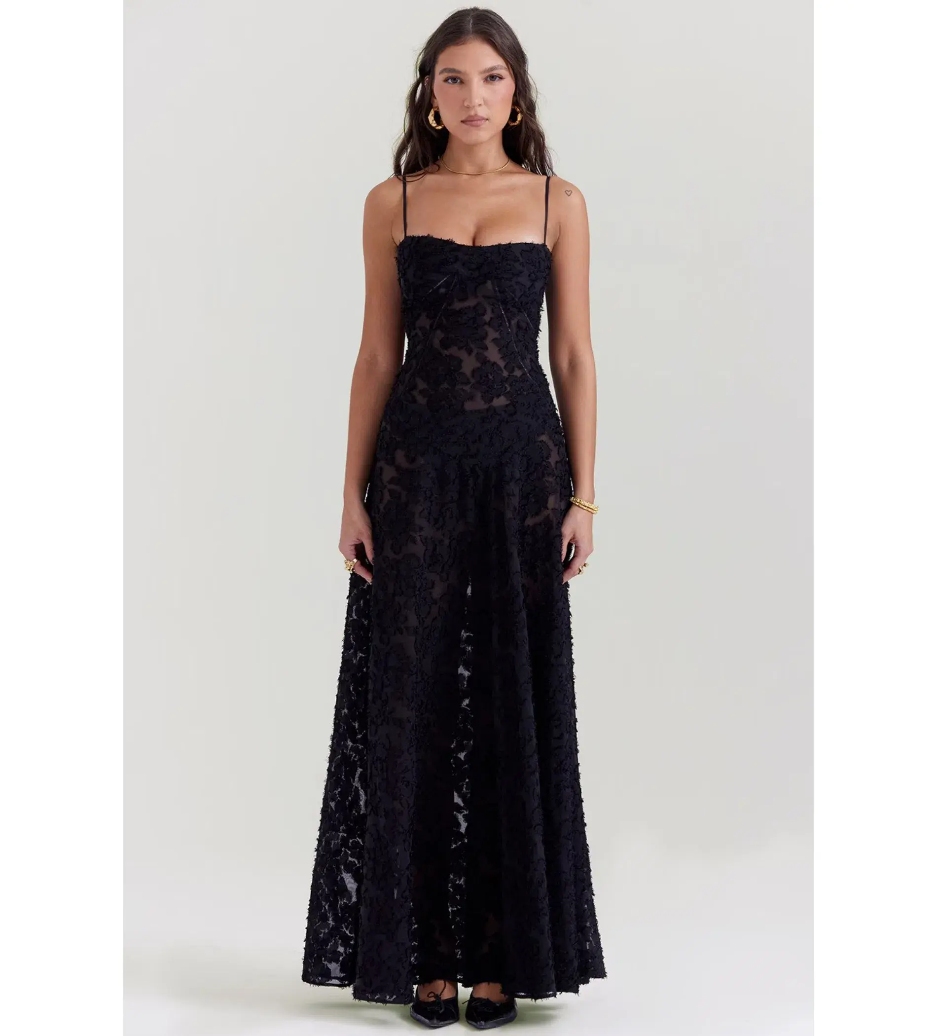 House of CB Seren Floral Lace Back Maxi Dress Black Size S/AU 8 - Image 1