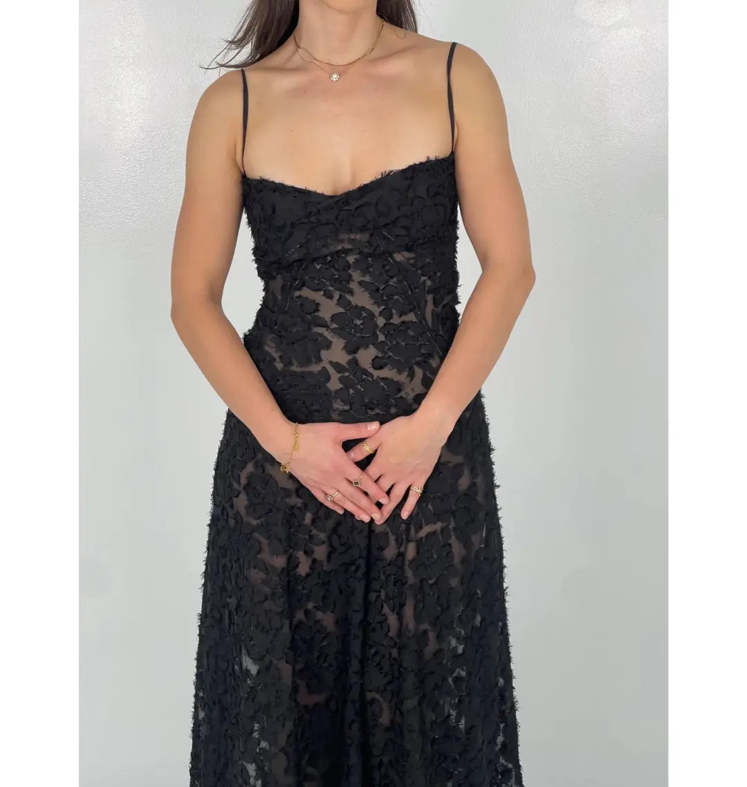 House of CB Seren Floral Lace Back Maxi Dress Black Size S/AU 8 for rent on The Volte - main image