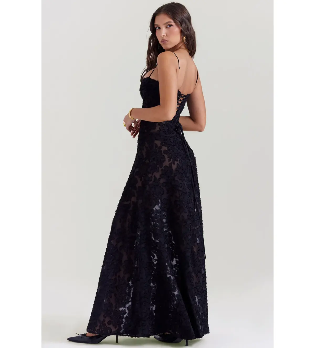 House of CB Seren Floral Lace Back Maxi Dress Black Size S/AU 8 - Image 3