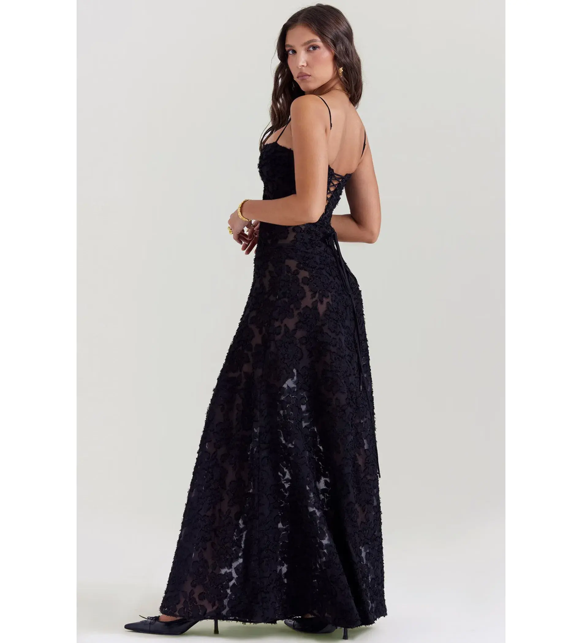 House of CB Seren Floral Lace Back Maxi Dress Black Size S/AU 8 - Image 3