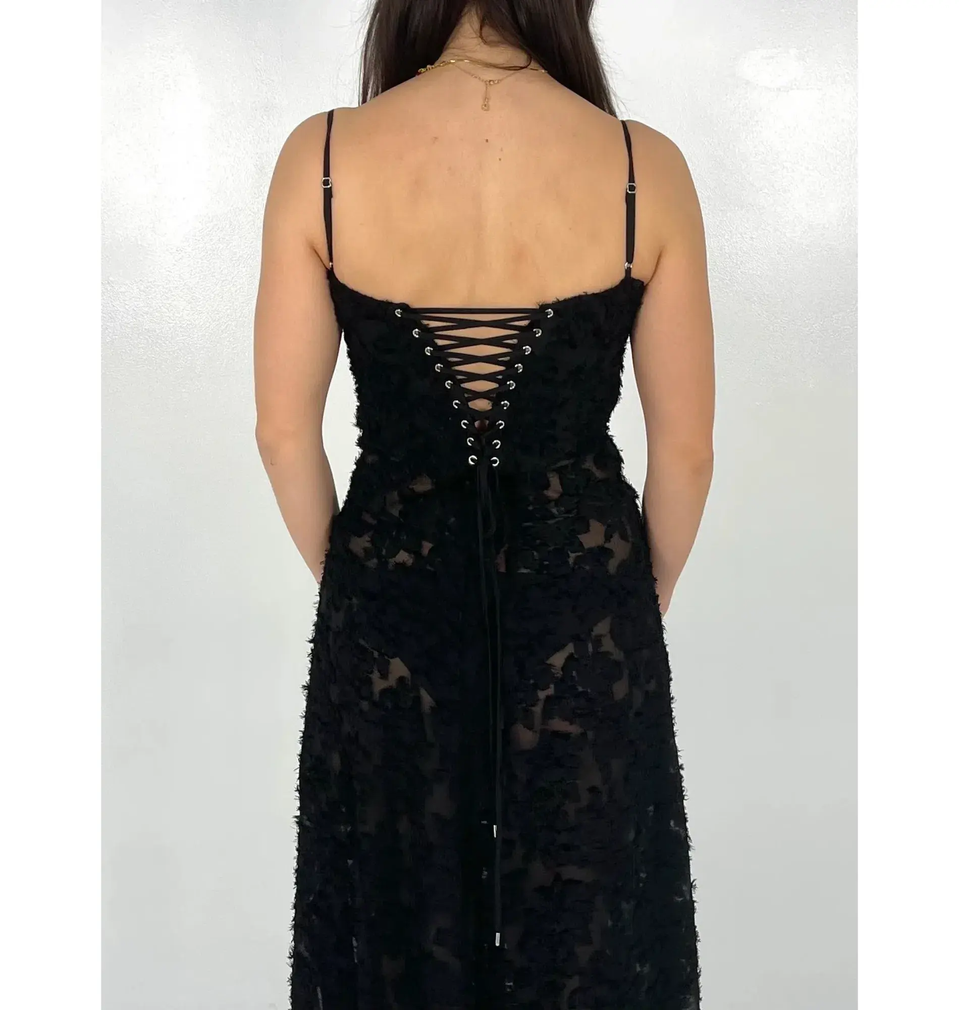 House of CB Seren Floral Lace Back Maxi Dress Black Size S/AU 8 - Image 4