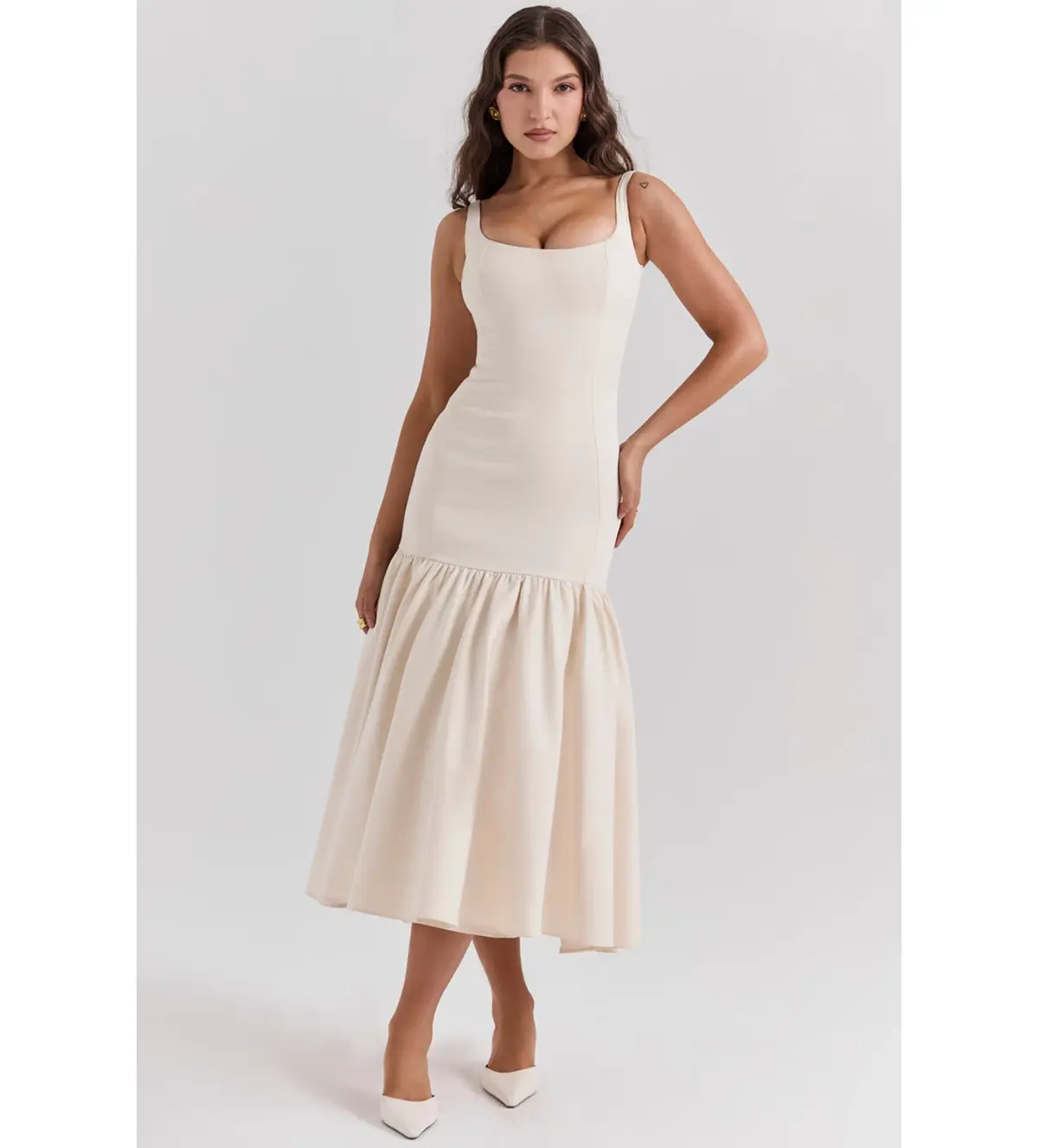 House of CB Amore Dropped Waist Midi Dress Vintage Cream Size XS/AU 6 - Image 1
