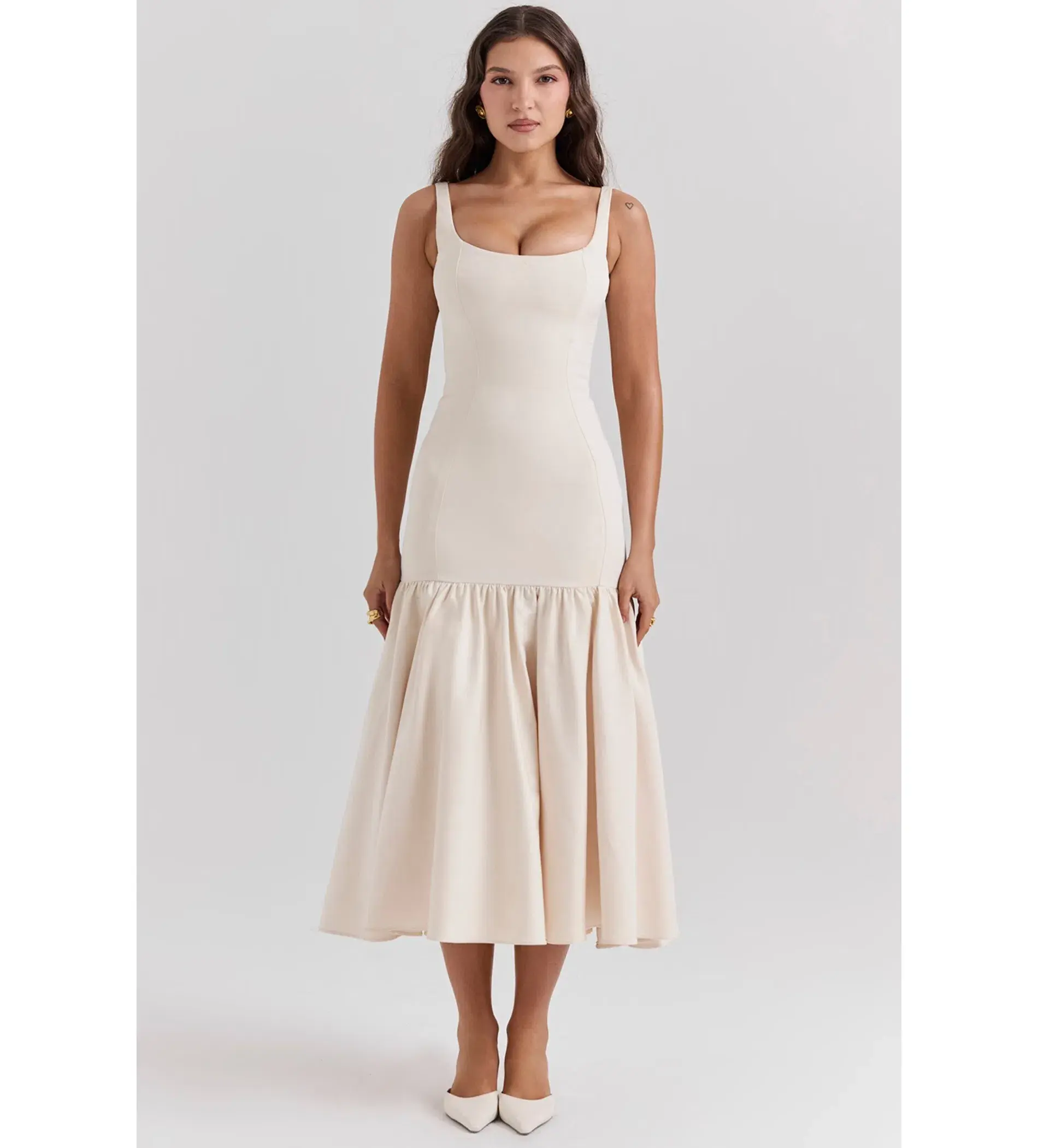 House of CB Amore Dropped Waist Midi Dress Vintage Cream Size XS/AU 6 - Image 8