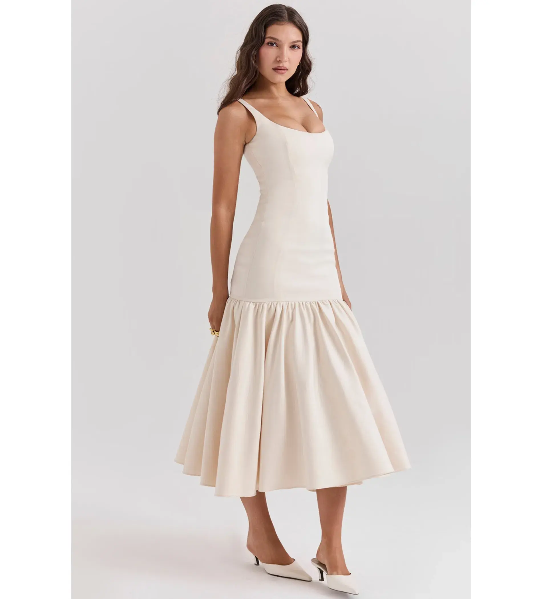 House of CB Amore Dropped Waist Midi Dress Vintage Cream Size XS/AU 6 - Image 9