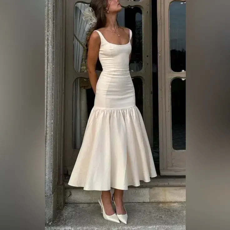 House of CB Amore Dropped Waist Midi Dress Vintage Cream Size XS/AU 6 - Image 3