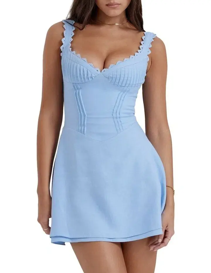 House of CB Tilly Pin Tuck Mini Dress Blue size XS / Size AU 6 - Image 2