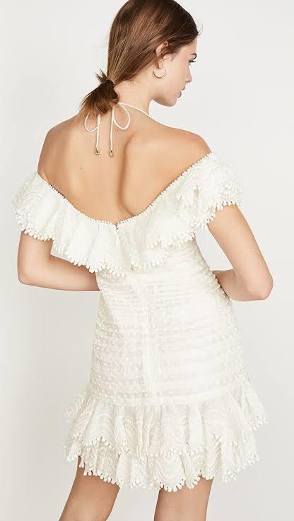 Zimmermann Super Eight Off The Shoulder Ruffled Pleated Mini Dress Ivory Size 0 / AU 8 - Image 3