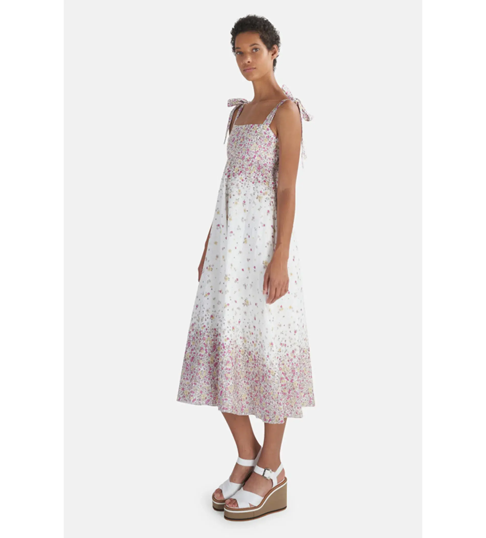 Zimmermann  Linen Carnaby Tie Shoulder Midi Dress in white Size AU 6 - Image 3