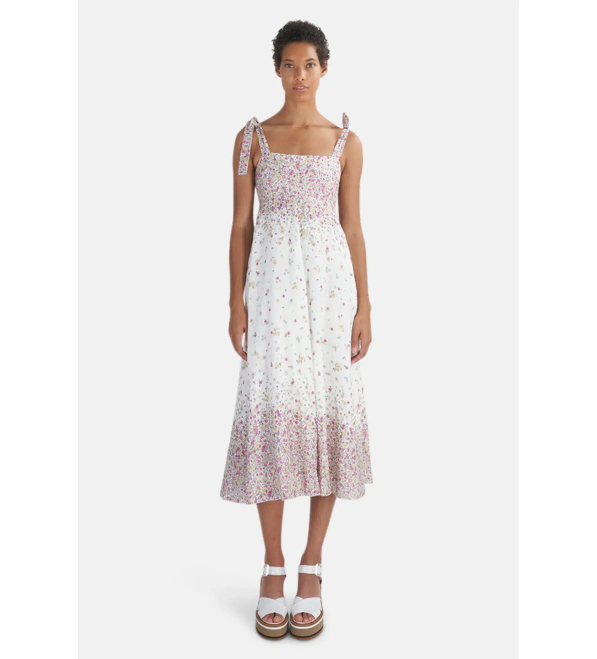 Zimmermann  Linen Carnaby Tie Shoulder Midi Dress in white Size AU 6 - Image 1