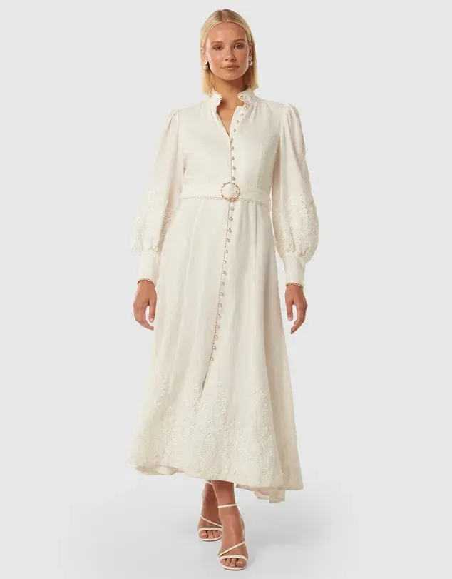Forever New Allegra Lace Detail Dress Maxi Ivory Size AU 12 - Image 1