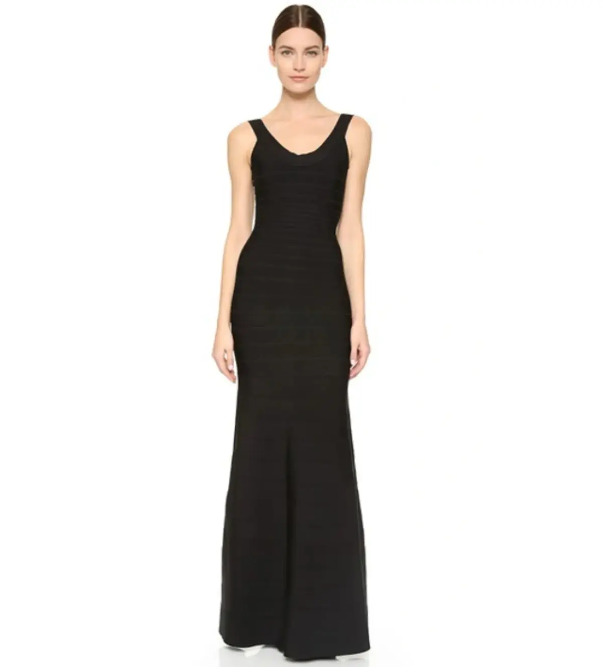 Hervé Léger Black Round Neck Gown in Black Size Medium/ AU 10  - Image 1