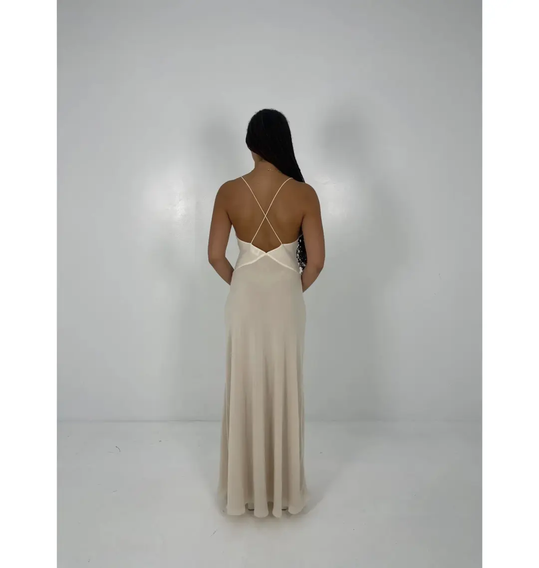 Helsa Sheer Deep V Rose Maxi Dress Cream Size Small / AU 8 for rent on The Volte - main image