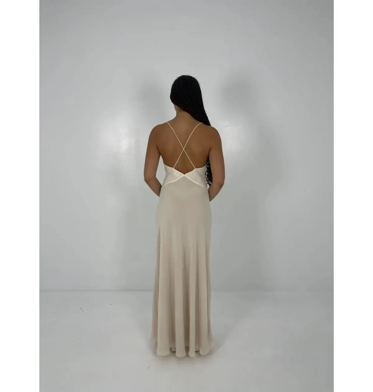 Helsa Sheer Deep V Rose Maxi Dress Cream Size Small / AU 8 - Image 2