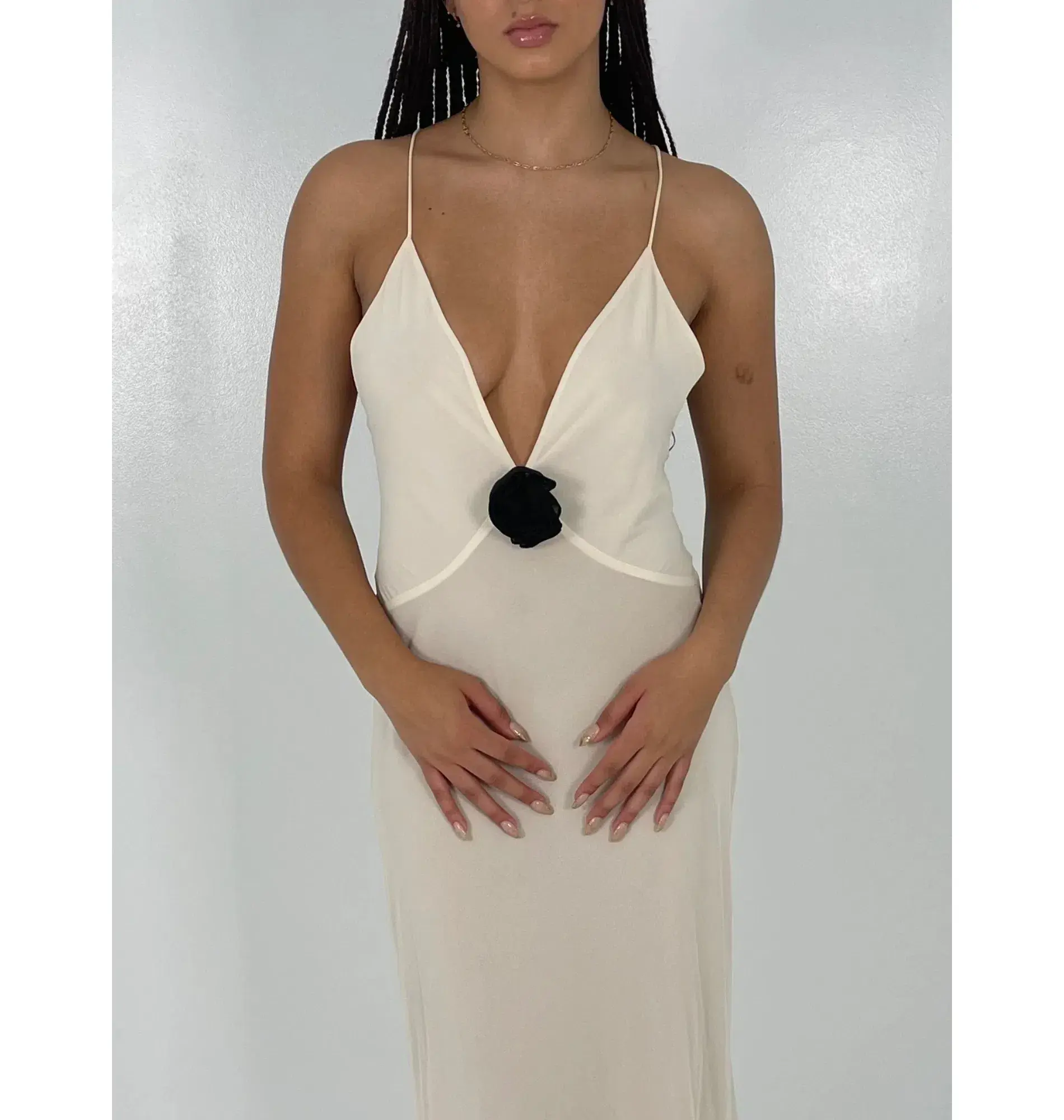 Helsa Sheer Deep V Rose Maxi Dress Cream Size Small / AU 8 - Image 3