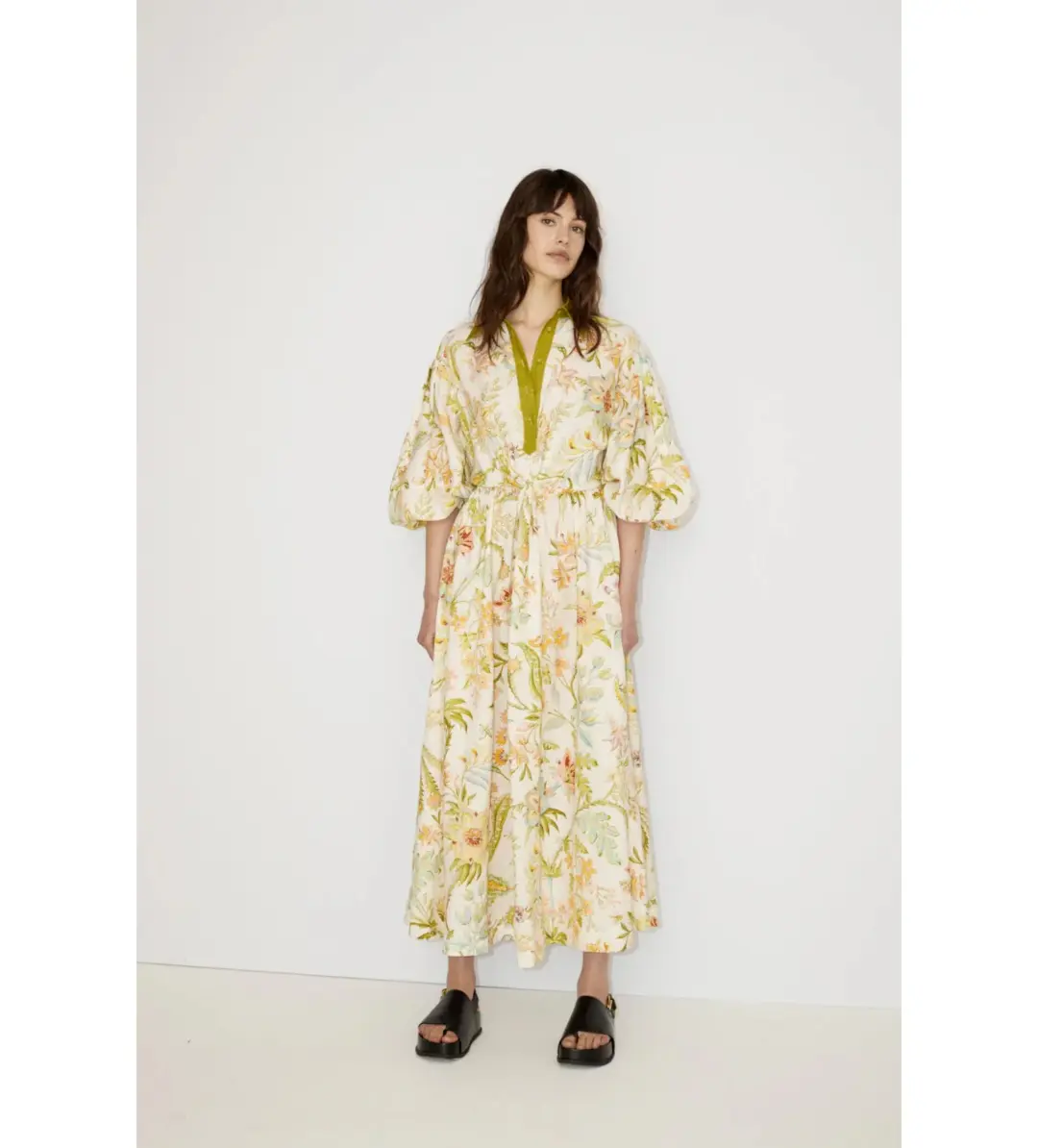 Alemais Ira Twist Front Cutout Shirt MIdi Dress in Floral Size 10 for rent on The Volte - main image