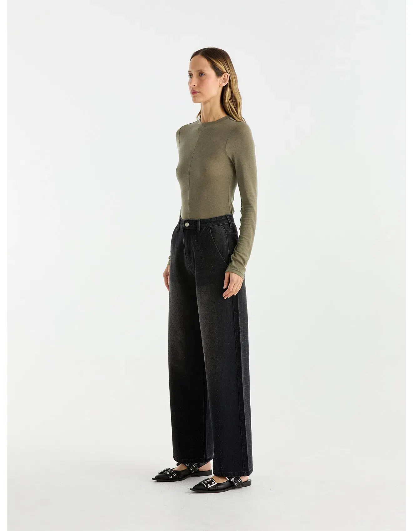Ena Pelly Rhose Embellished Jean Washed Black Size Size 10/M - Image 4