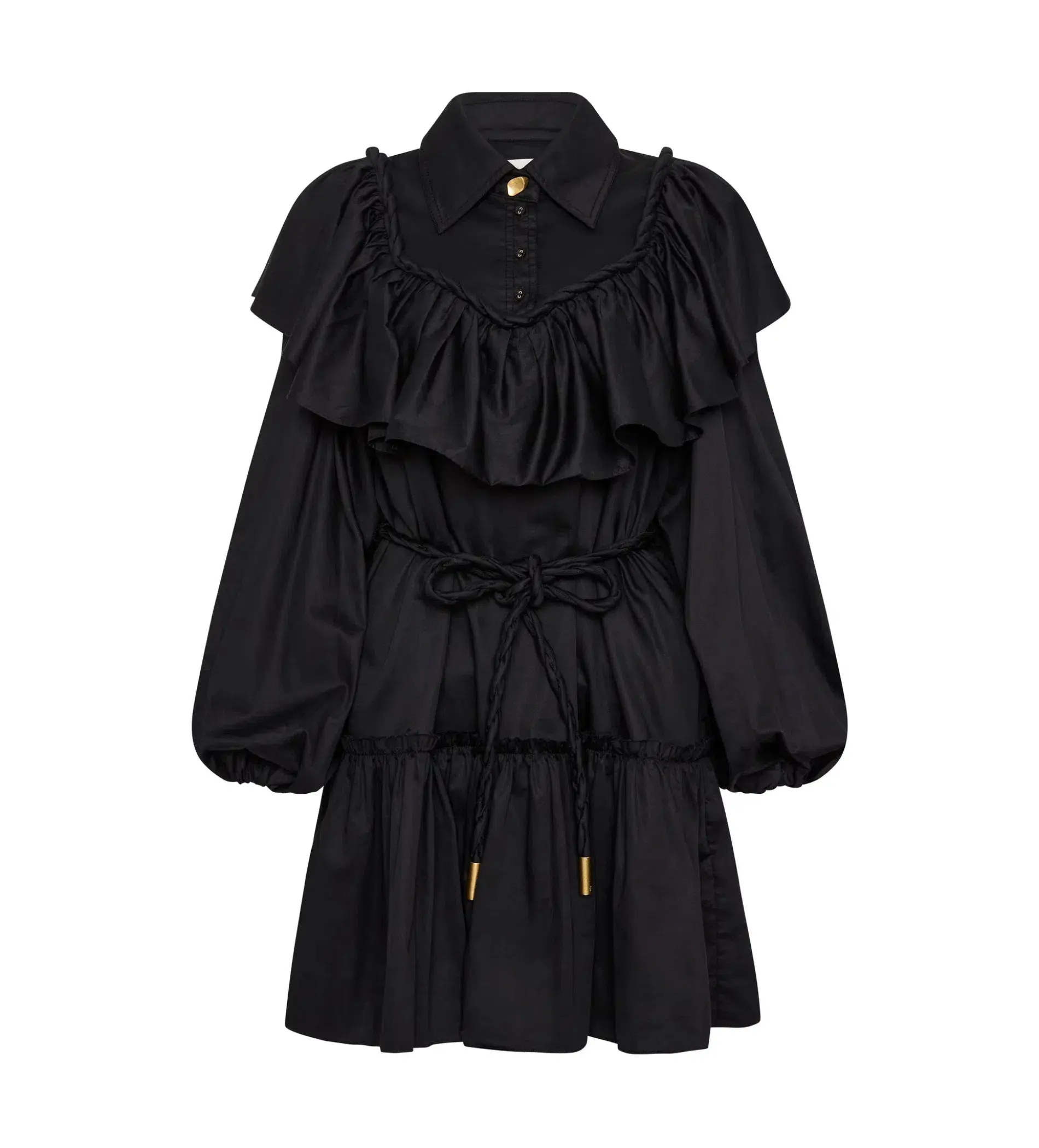 Aje Dahlia Flounce Long Sleeve Mini Dress in Black Size 12 - Image 4