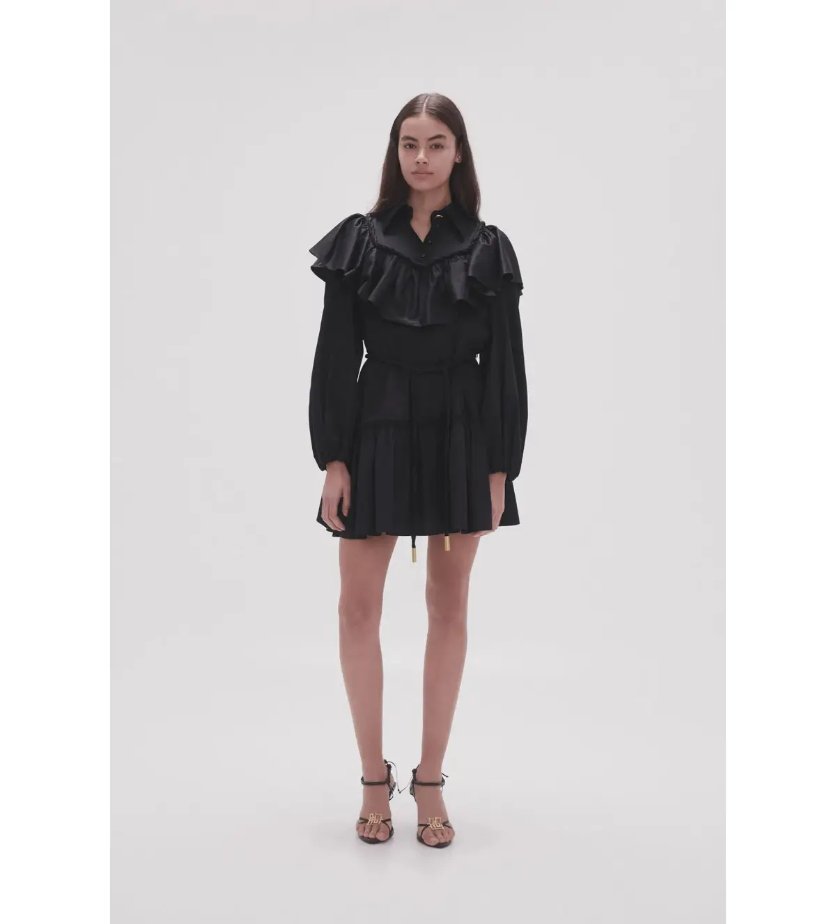 Aje Dahlia Flounce Long Sleeve Mini Dress in Black Size 12 - Image 2