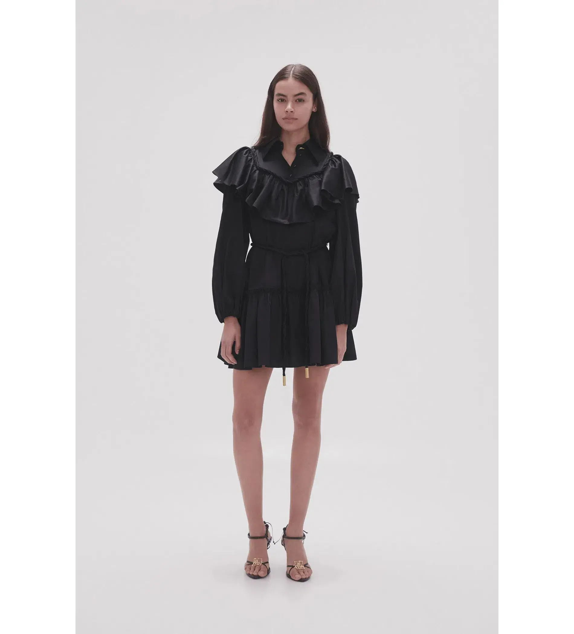 Aje Dahlia Flounce Long Sleeve Mini Dress in Black Size 12 - Image 2