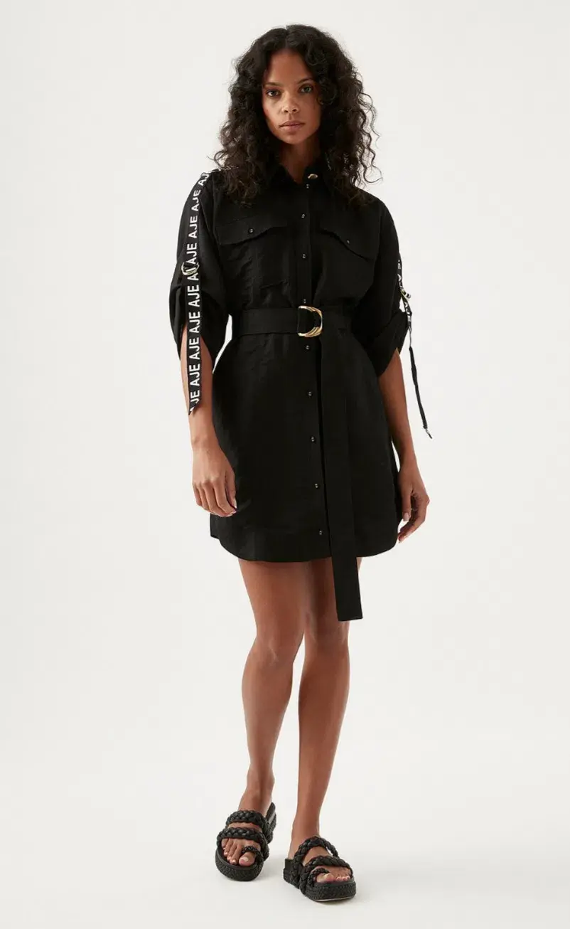 Aje Signal Logo Shirt Mini Dress Black Size 12 - Image 1