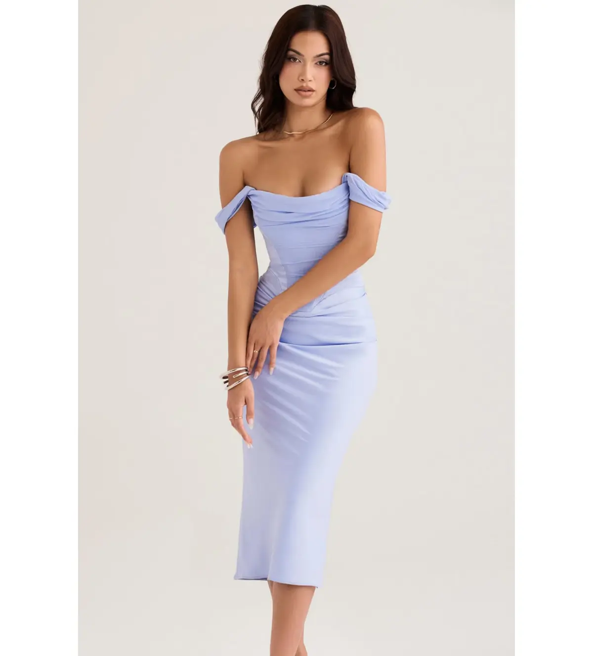 House of CB Natalya Sky Satin Corset Midi Dress Purple Size S/ Size AU 6 - Image 2