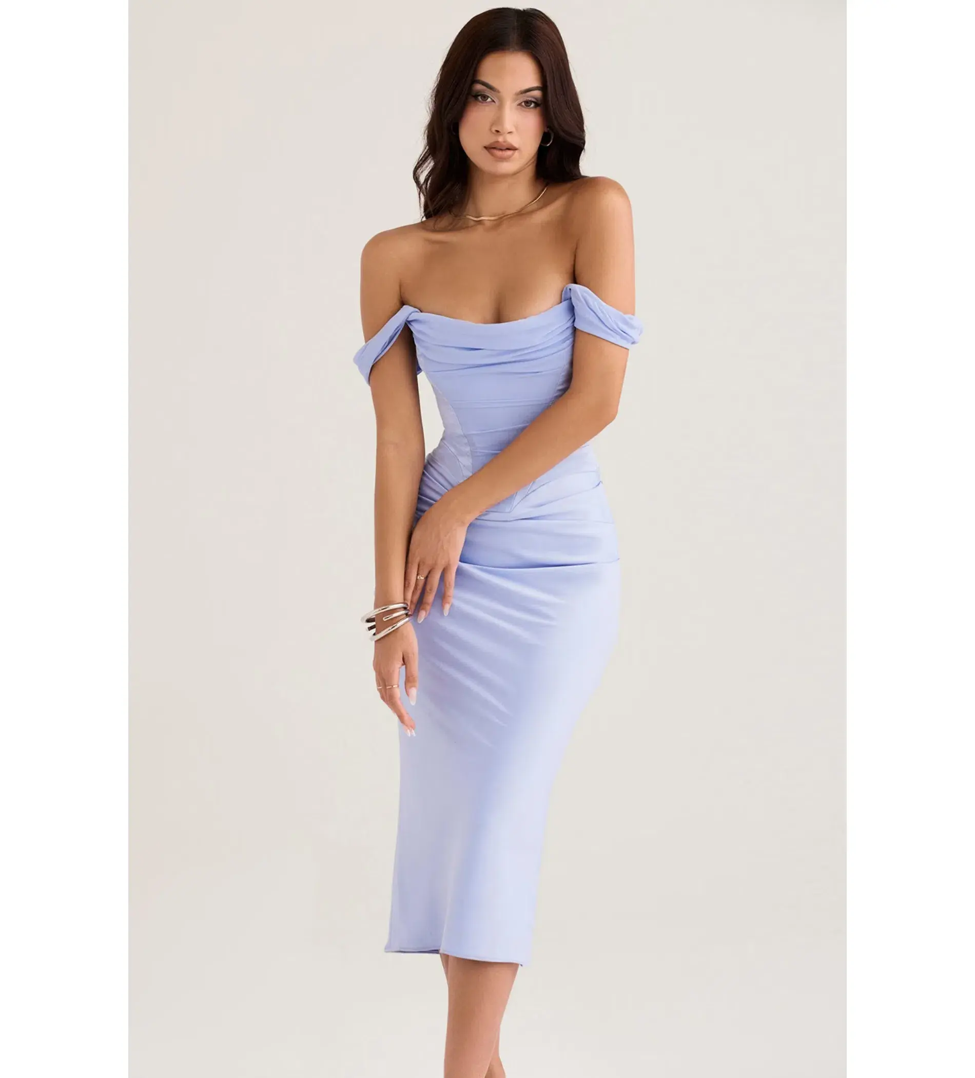 House of CB Natalya Sky Satin Corset Midi Dress Purple Size S/ Size AU 6 - Image 2