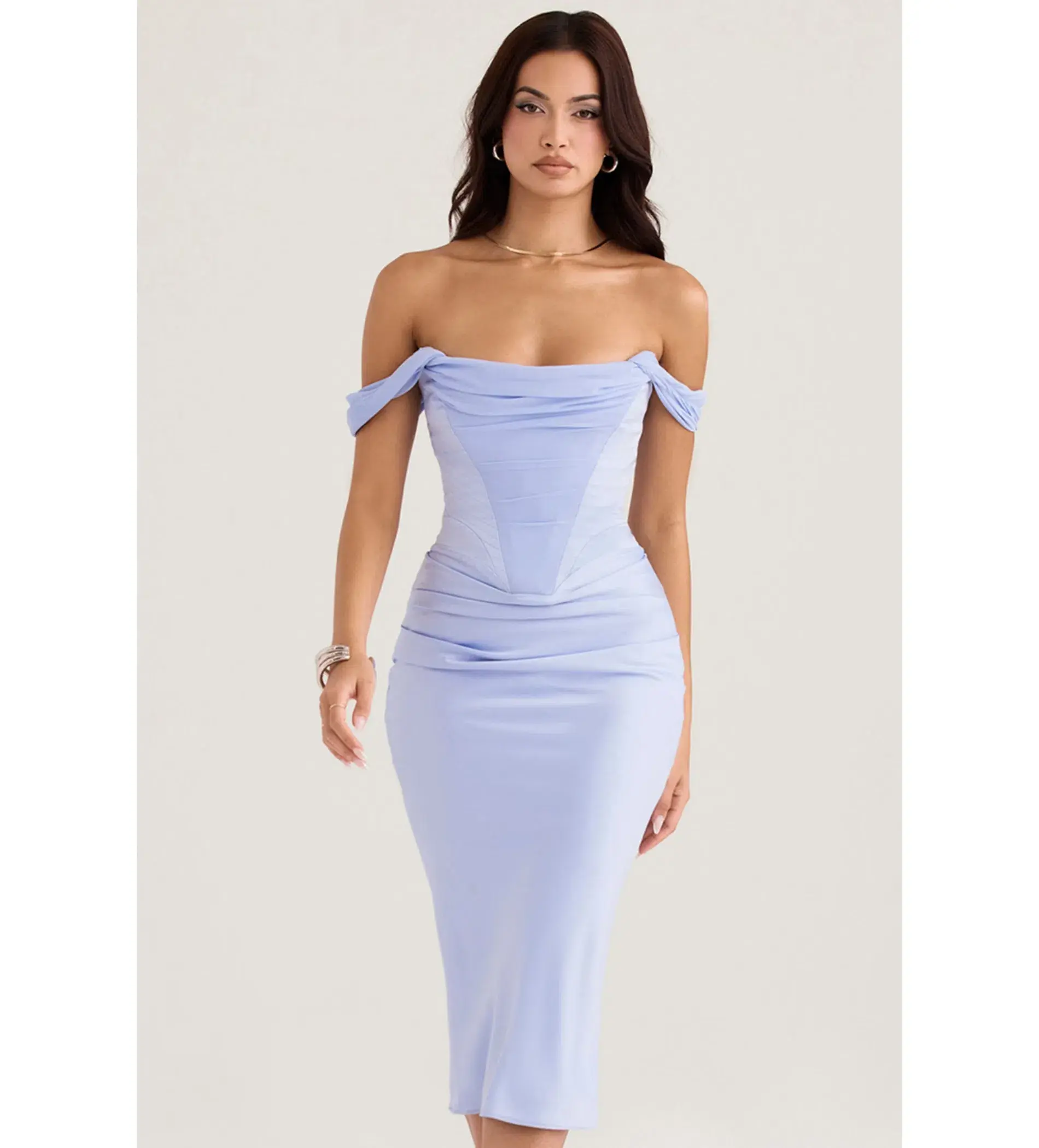 House of CB Natalya Sky Satin Corset Midi Dress Purple Size S/ Size AU 6 - Image 3