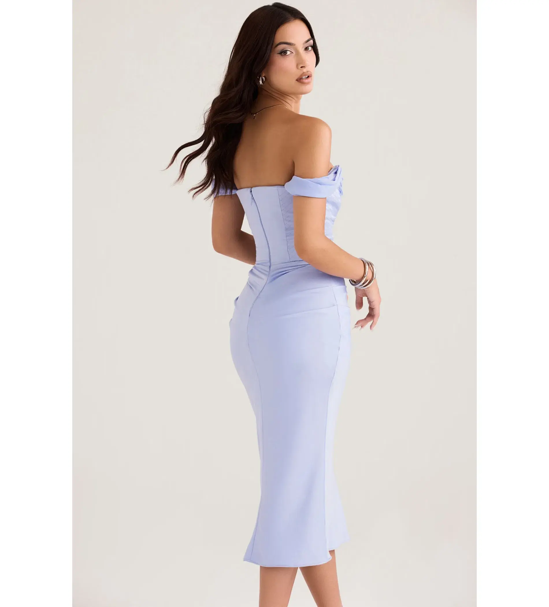 House of CB Natalya Sky Satin Corset Midi Dress Purple Size S/ Size AU 6 - Image 5