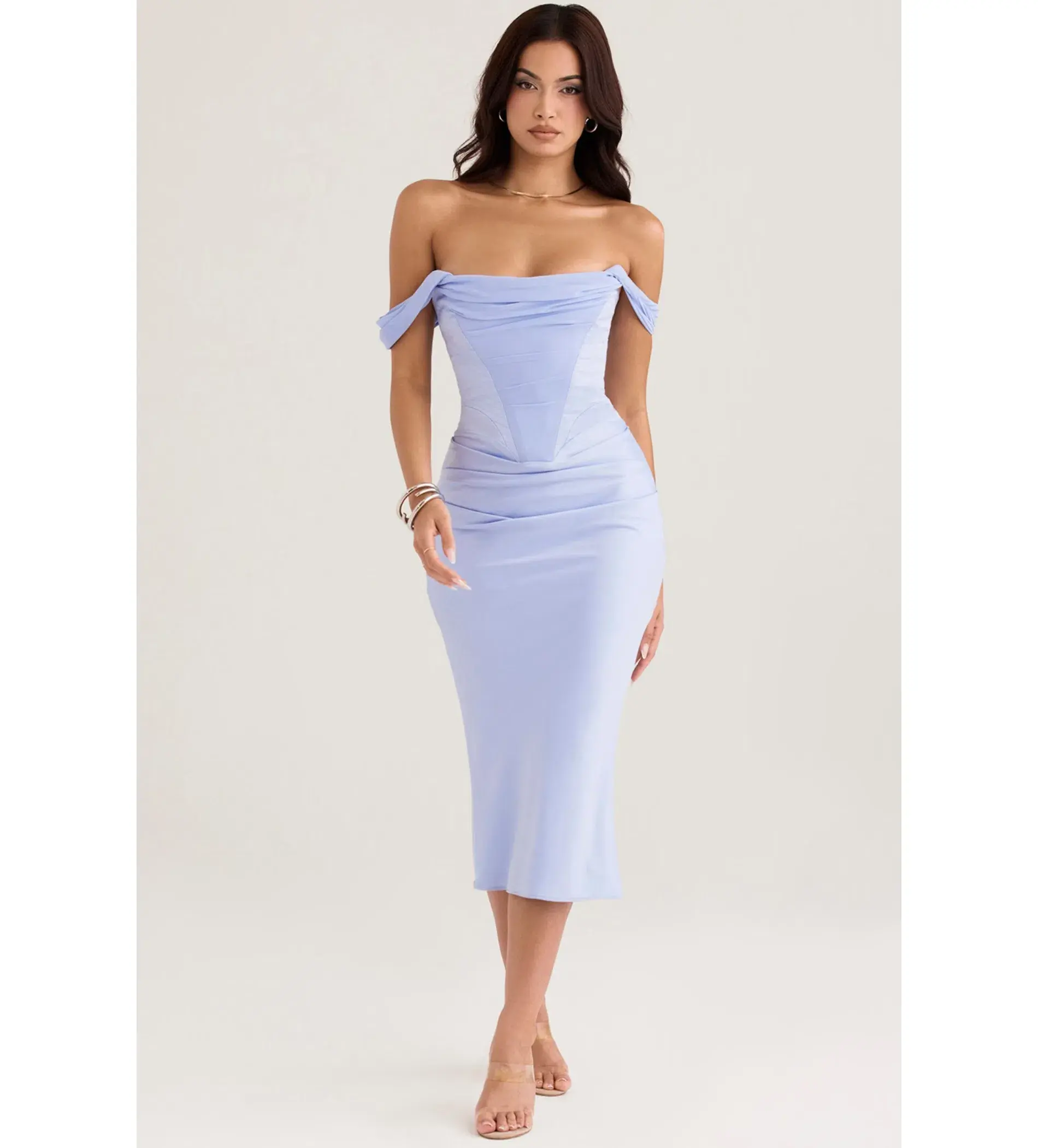 House of CB Natalya Sky Satin Corset Midi Dress Purple Size S/ Size AU 6 - Image 1