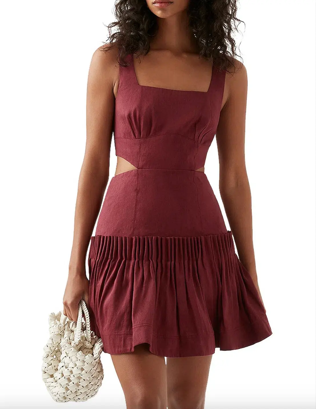Aje Audette Pleated Mini Dress Burgundy Size 6 - Image 1
