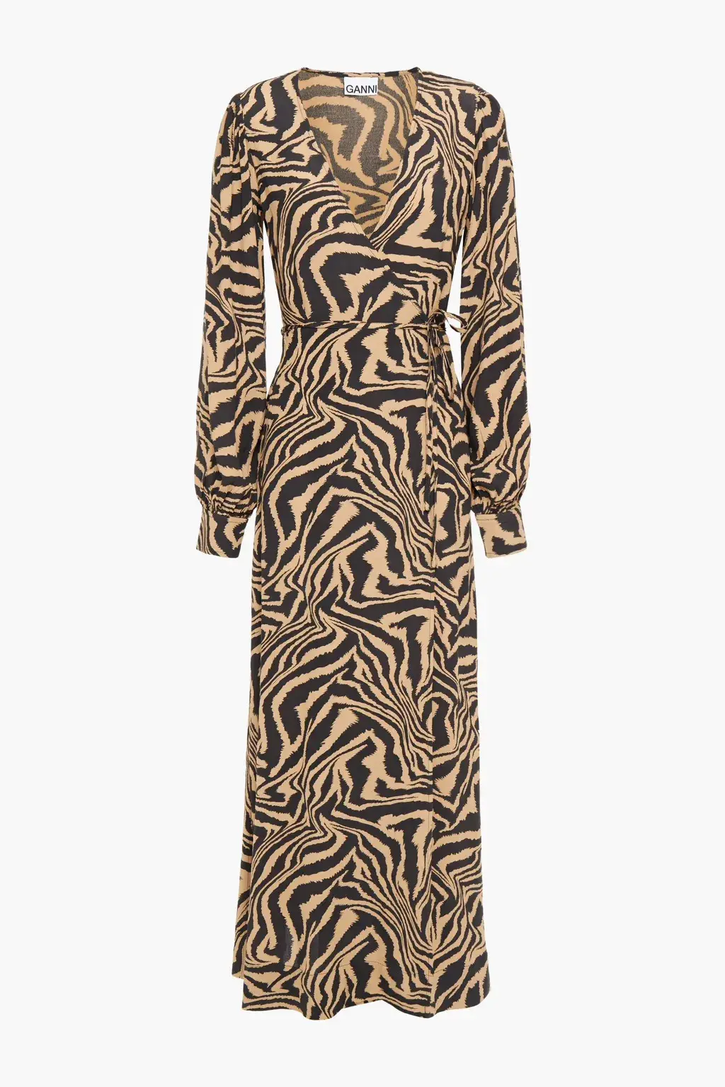 Ganni Tiger Print Midi Wrap Dress Animal Print Size AU 8 - Image 6