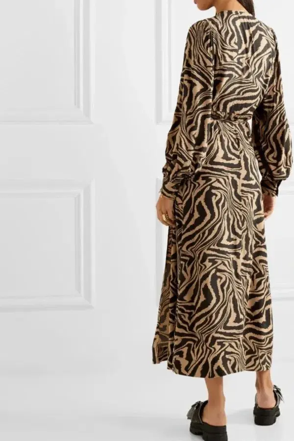 Ganni Tiger Print Midi Wrap Dress Animal Print Size AU 8 - Image 4