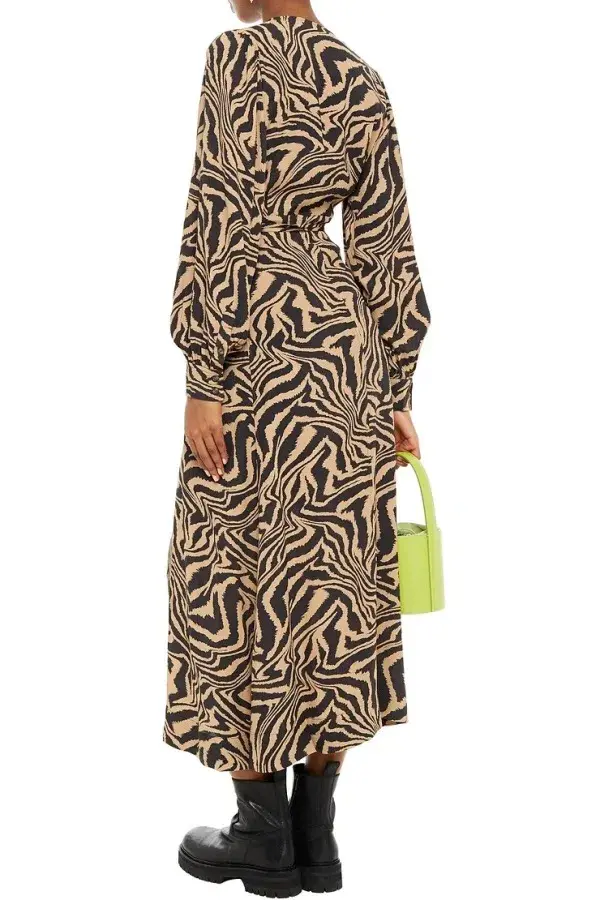 Ganni Tiger Print Midi Wrap Dress Animal Print Size AU 8 - Image 2
