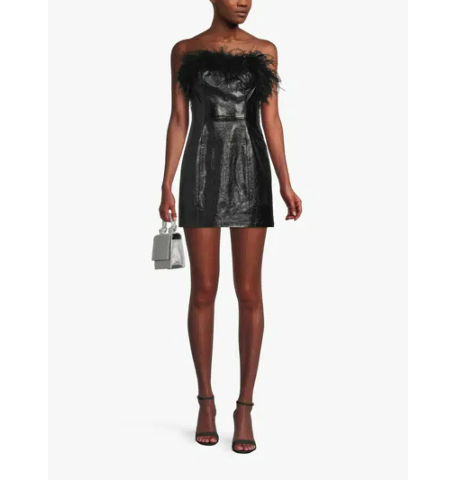 Kitri Poppy Vinyl and Feather Mini Dress Black Size AU 6 - Image 1
