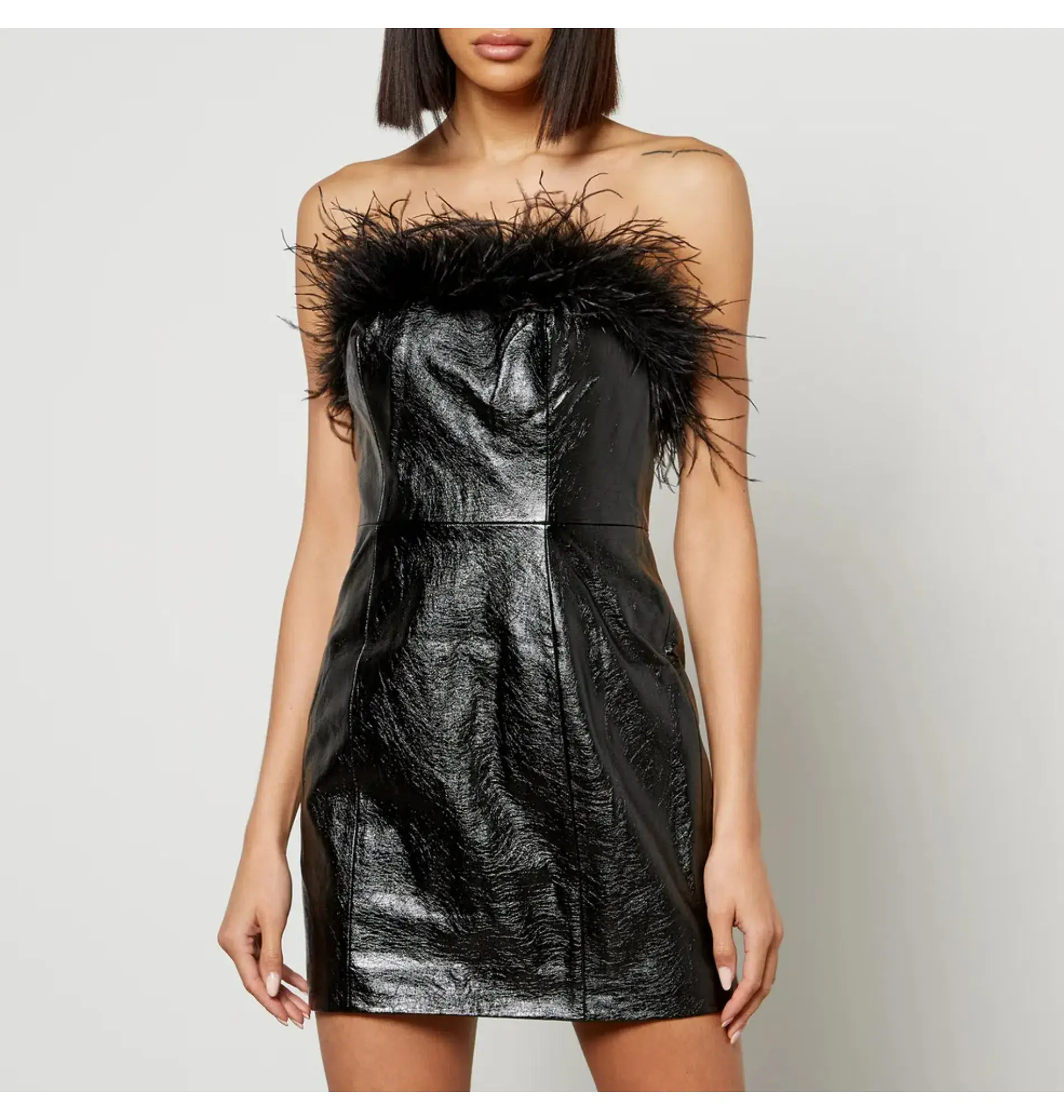 Kitri Poppy Vinyl and Feather Mini Dress Black Size AU 6 - Image 5