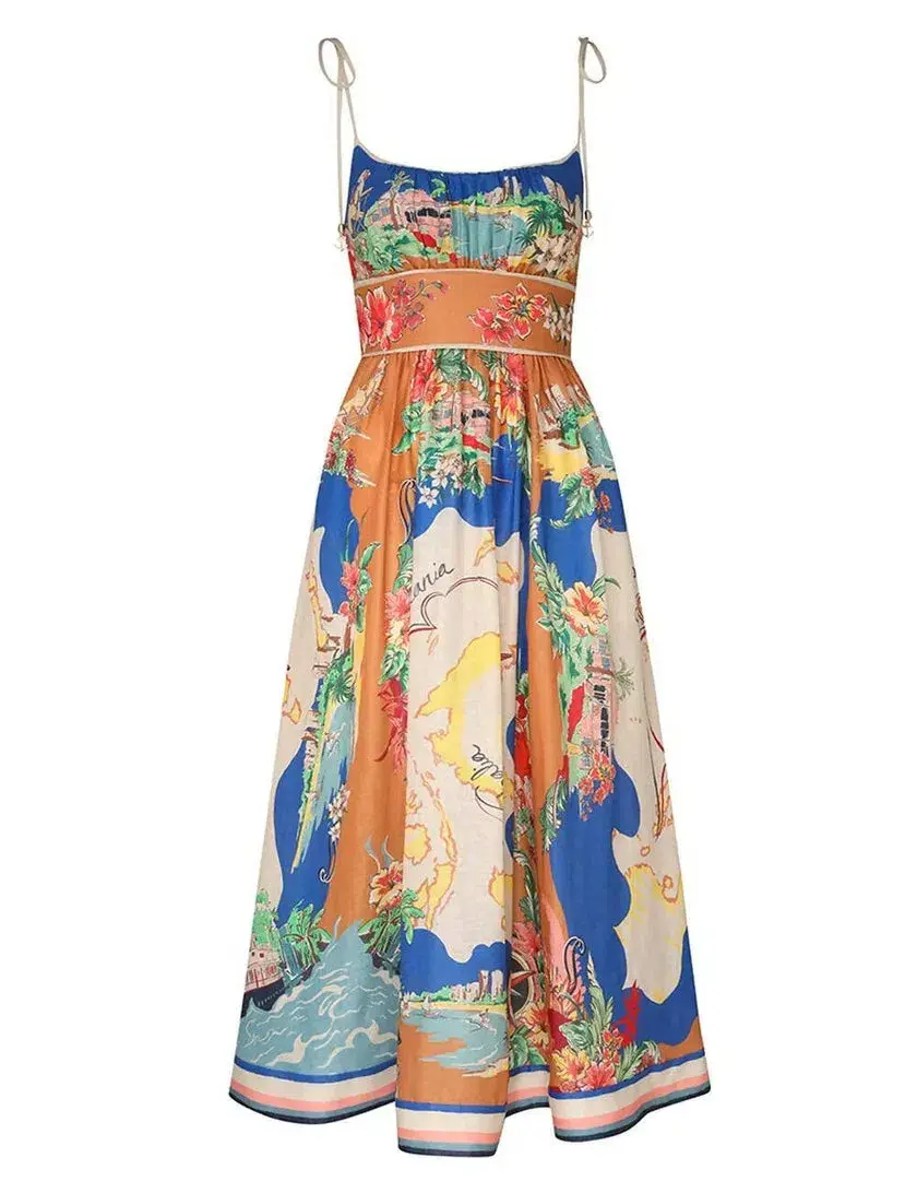 Zimmermann The Alight Picnic Midi Dress in Nautical Map Print Size 2 / AU 12 - Image 4