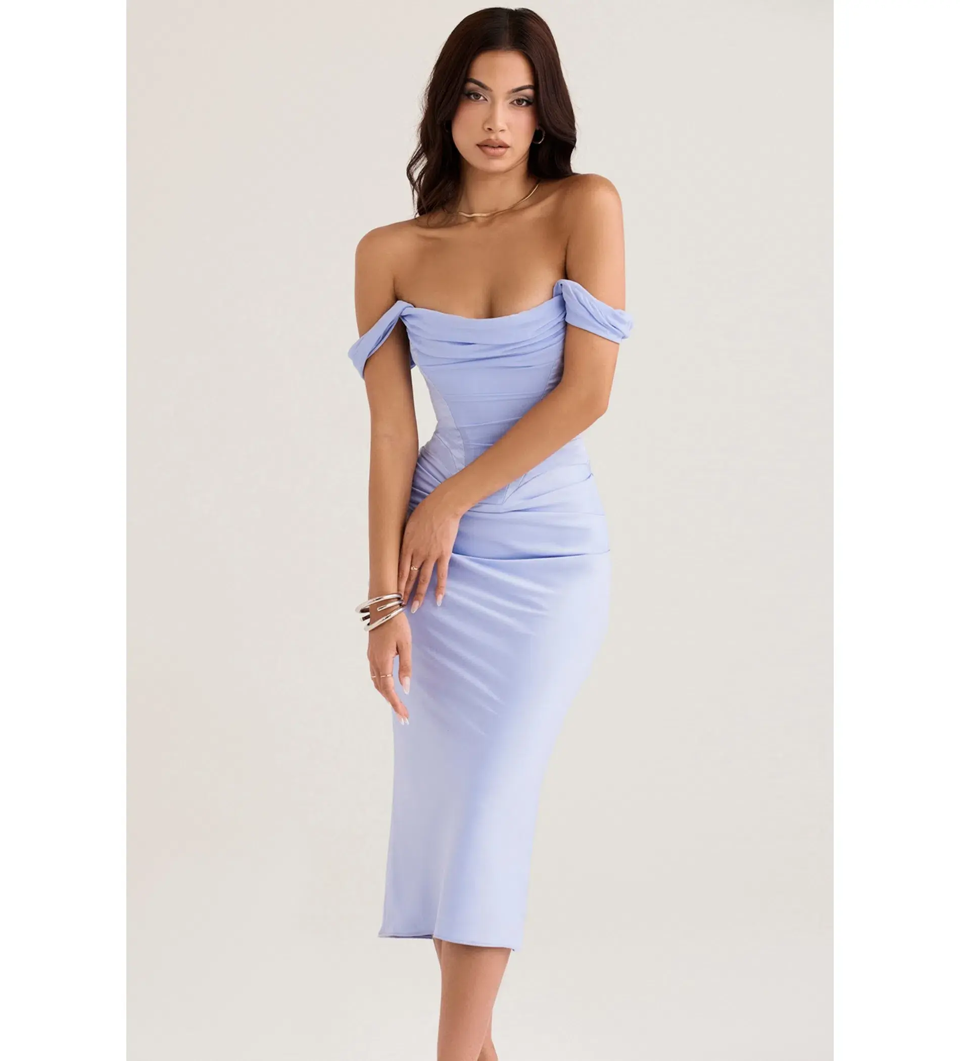 House of CB Natalya Satin Corset Midi Dress Blue Size 12 - Image 2