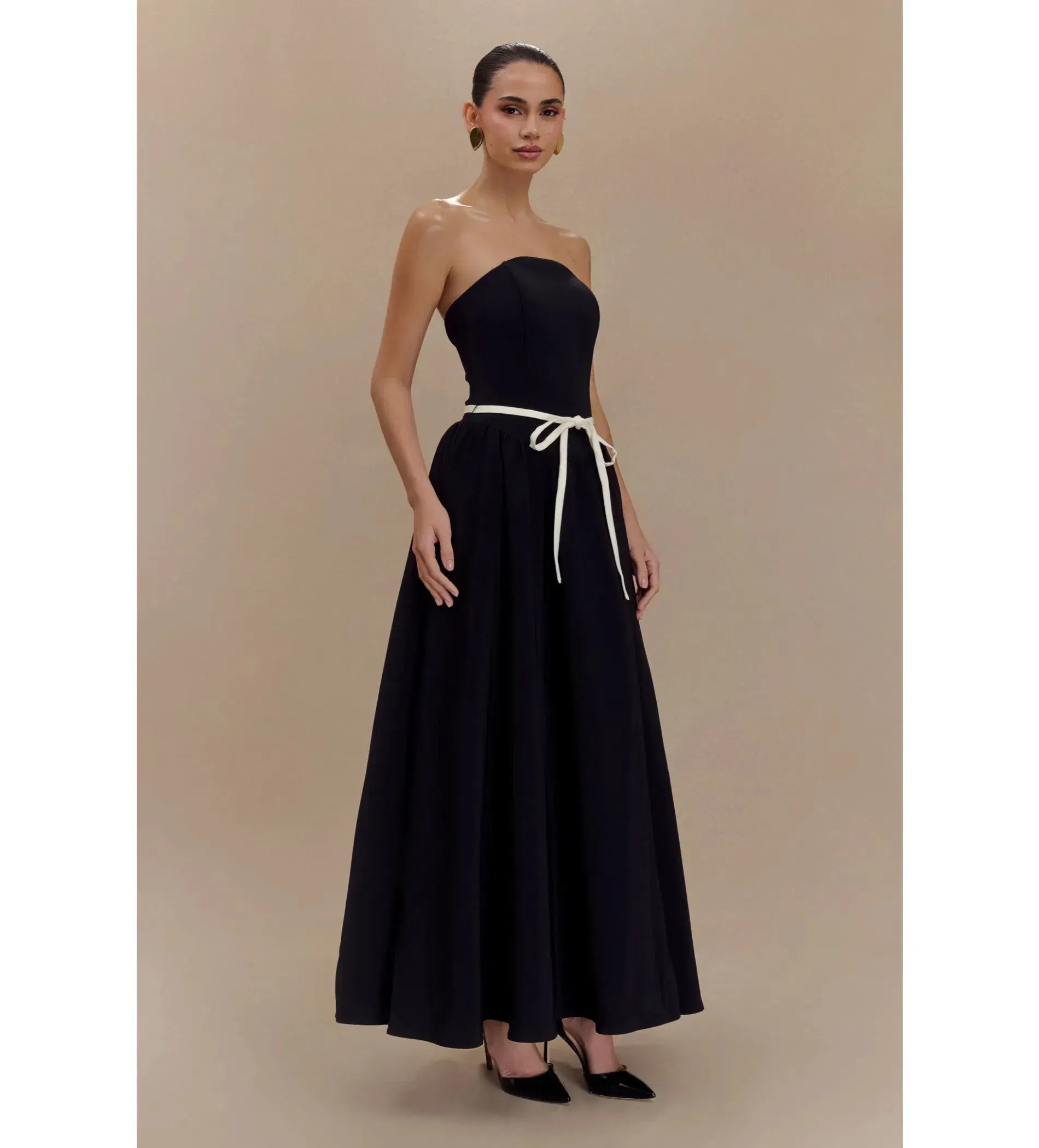 MESHKI Penny Strapless Contrast Midi Dress Black & White Size M/AU 10 - Image 2