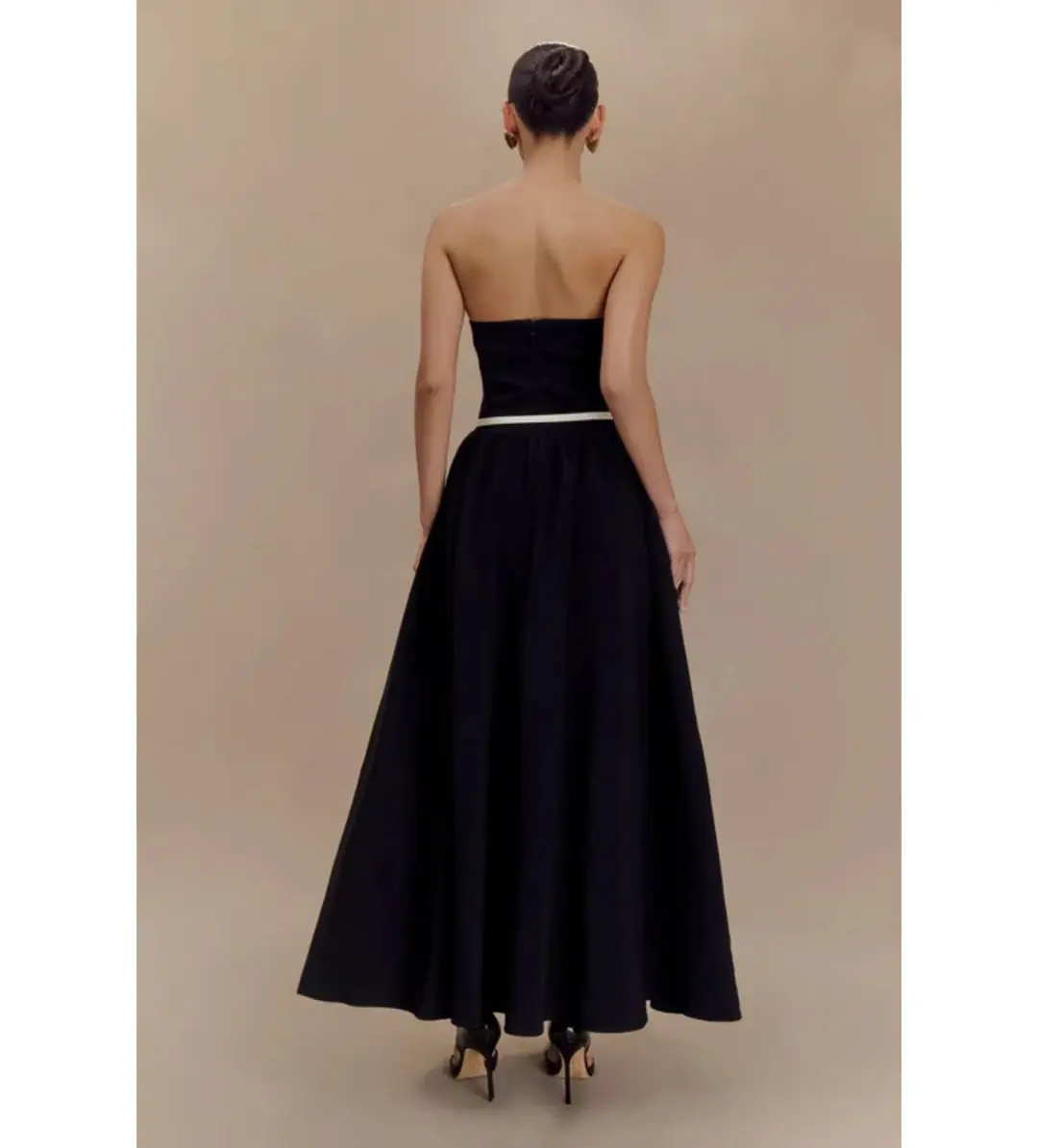 MESHKI Penny Strapless Contrast Midi Dress Black & White Size M/AU 10 for rent on The Volte - main image