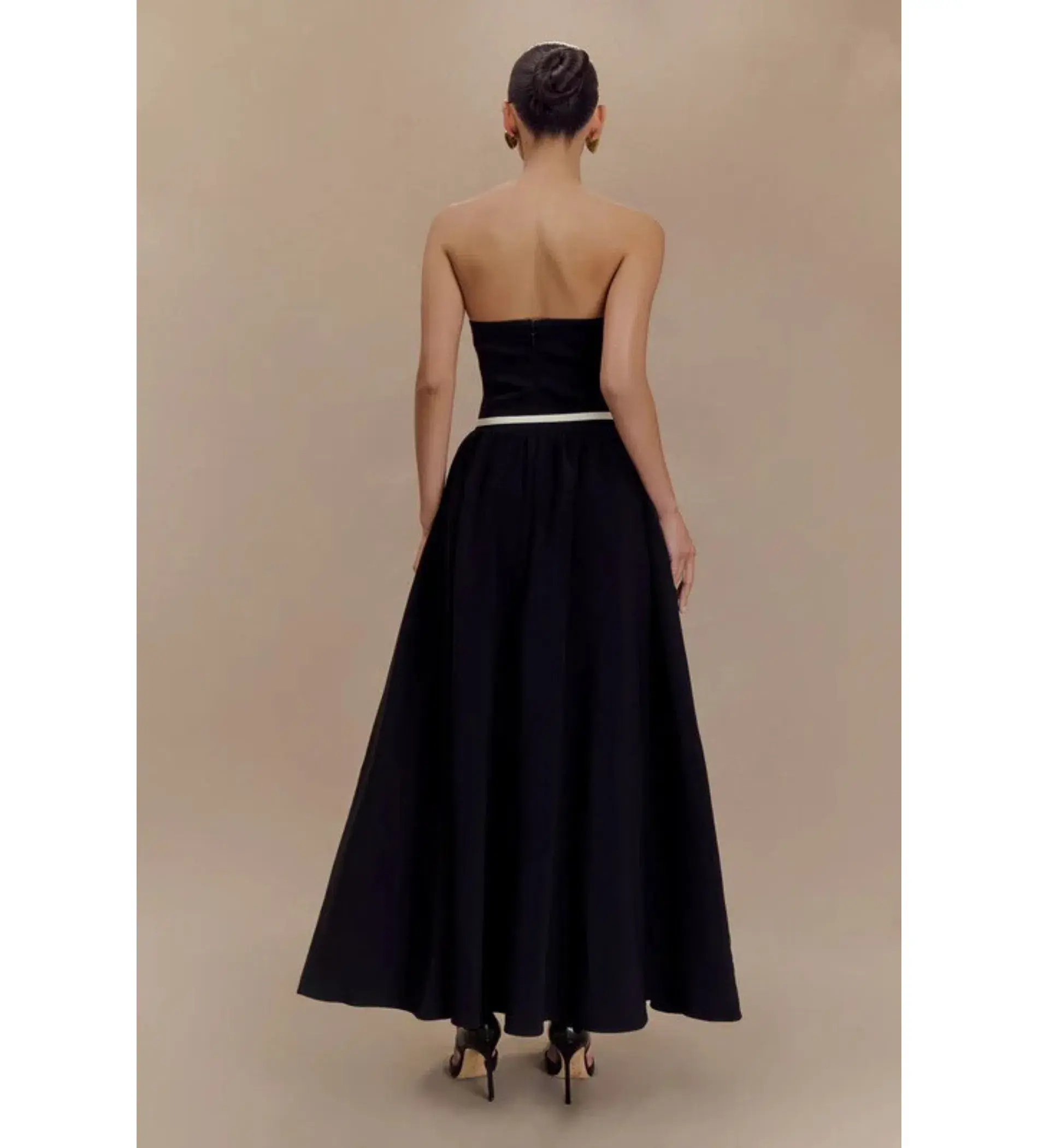MESHKI Penny Strapless Contrast Midi Dress Black & White Size M/AU 10 - Image 3