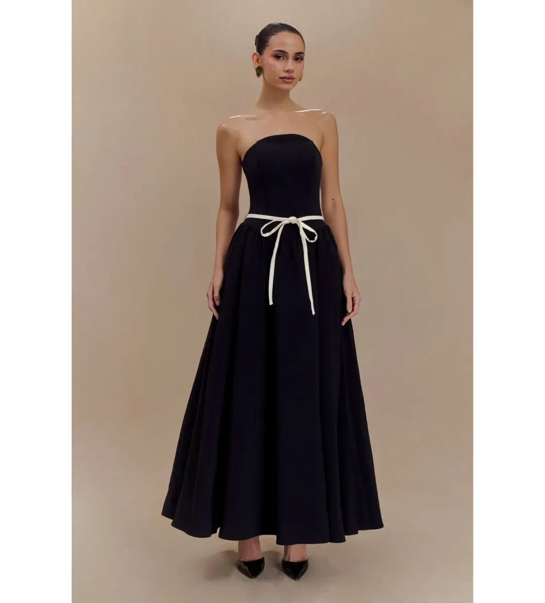 MESHKI Penny Strapless Contrast Midi Dress Black & White Size M/AU 10 for rent on The Volte - main image